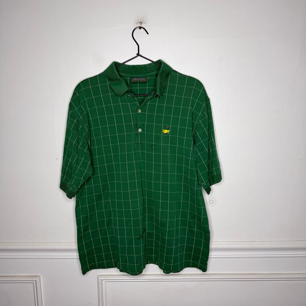 Vintage The Masters Green Plaid Cotton Golf Polo Mens Large